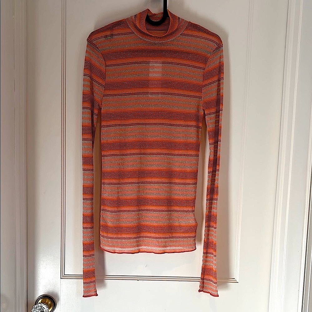 NWT Urban Outfitters striped shimmery sheer mock turtleneck long sleeve top